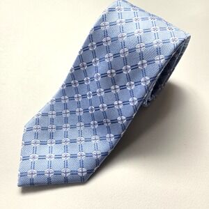 Santorelli Mens 100% Silk Neck Tie Blue Geo Hand made China 100% Silk